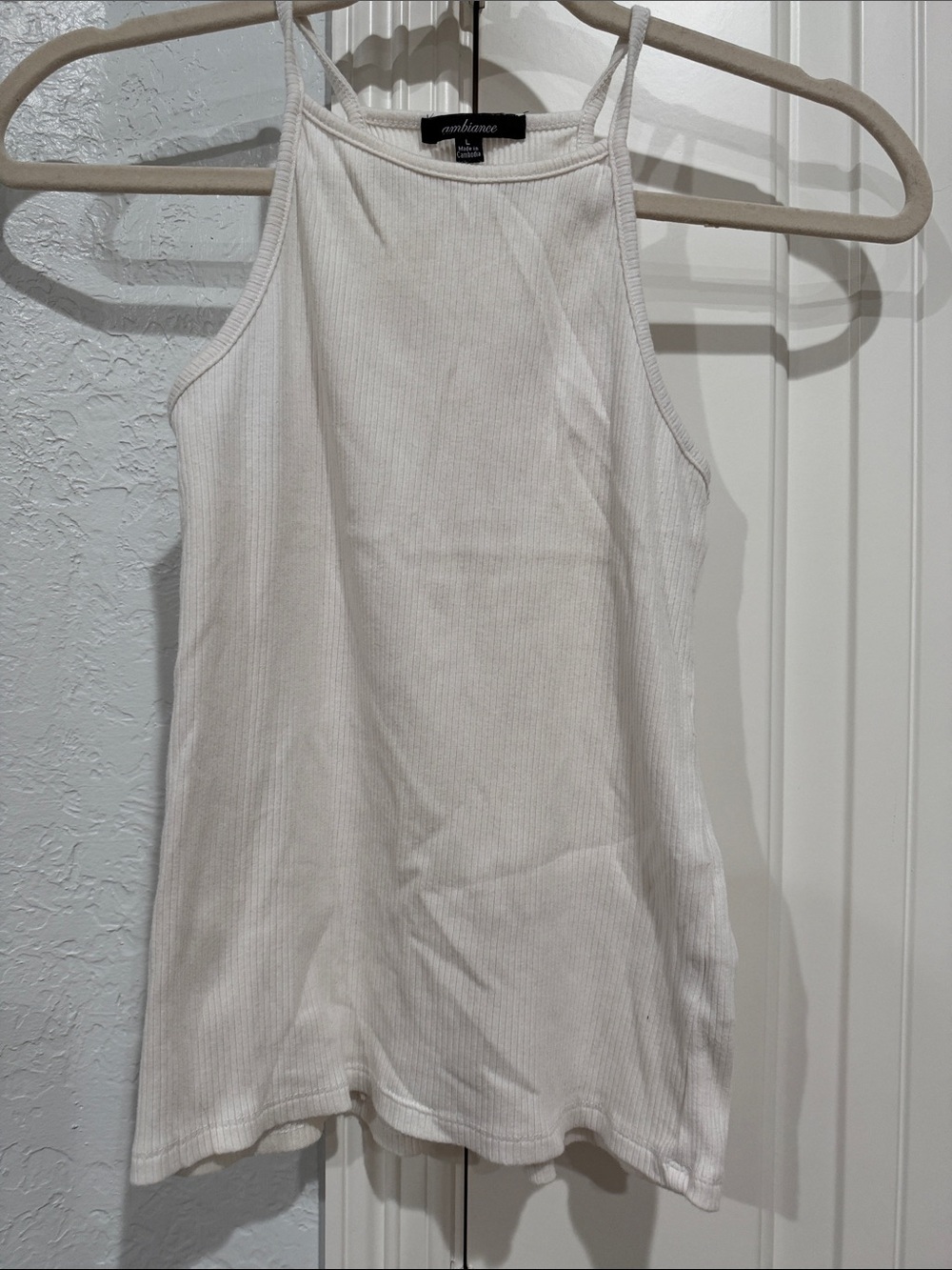 Ambiance White Ribbed High-Neck Tank